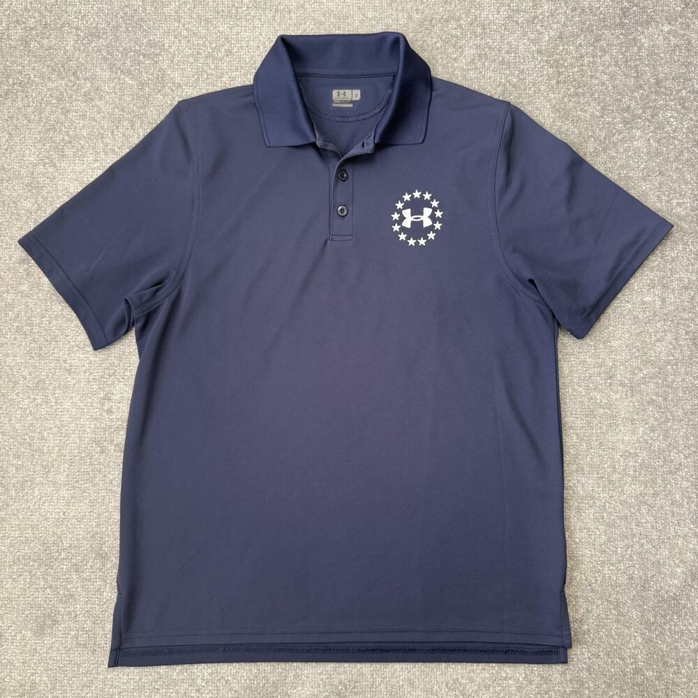 Under Armour Polo Shirt Mens Medium Navy Blue Loose Fit Performance Stretch Golf